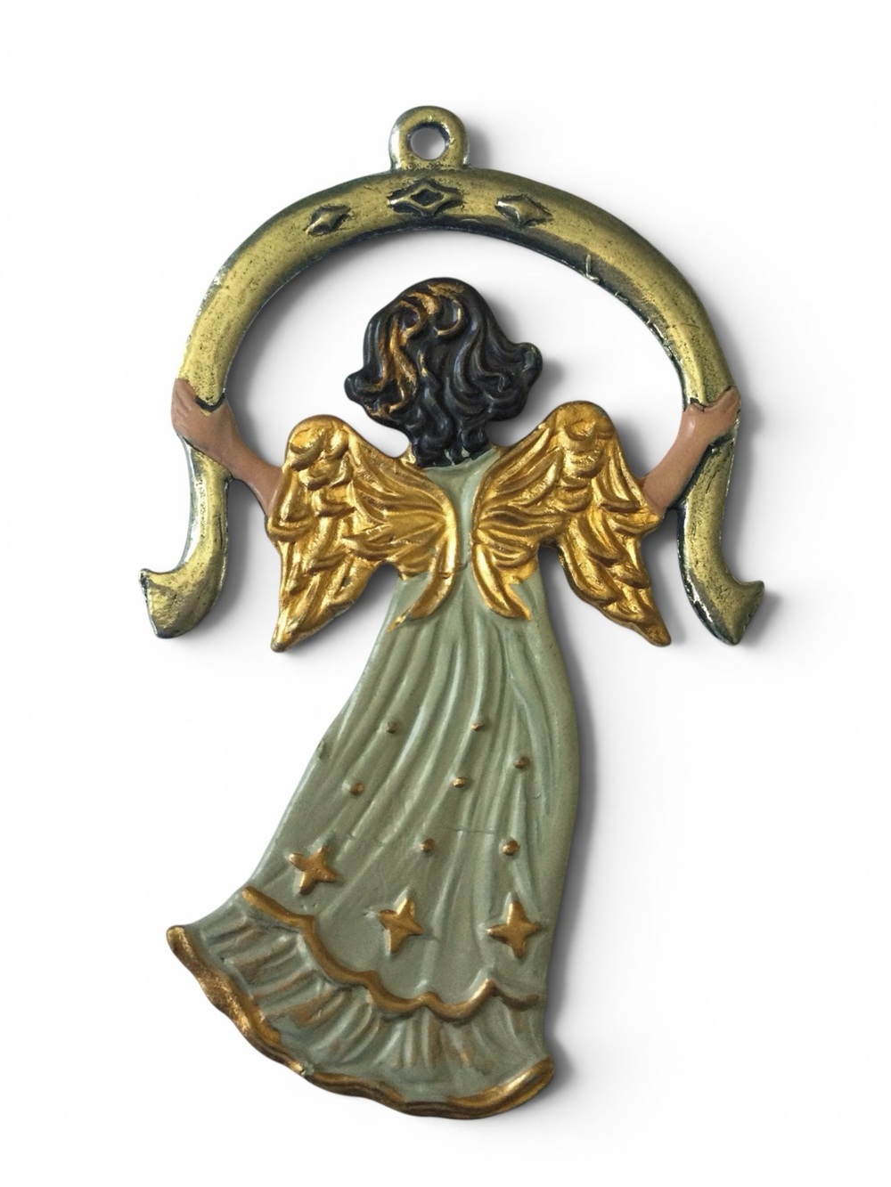Vtg KUEHN ZINN German Hand-Painted Pewter Angel Ornament - "Frohe Weihnach" - Picture 7 of 9